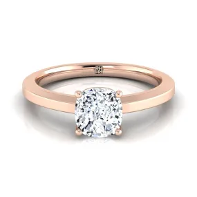 14K Rose Gold Cushion  Beveled Edge Comfort Style Bright Finish Solitaire Engagement Ring