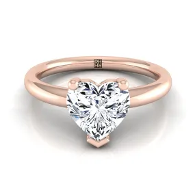 14K Rose Gold Heart Shape Center Rounded Comfort Fit Solitaire Engagement Ring