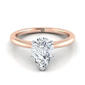 14K Rose Gold Pear Shape Center  Round Comfort Fit Claw Prong Solitaire Engagement Ring