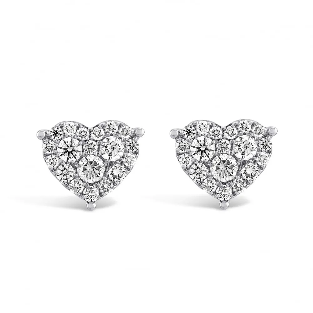 18ct White Gold Diamond Heart Earrings