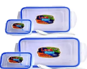 2 PIECES 500 ML Plastic Lock N Seal Lunch Box, Transparent