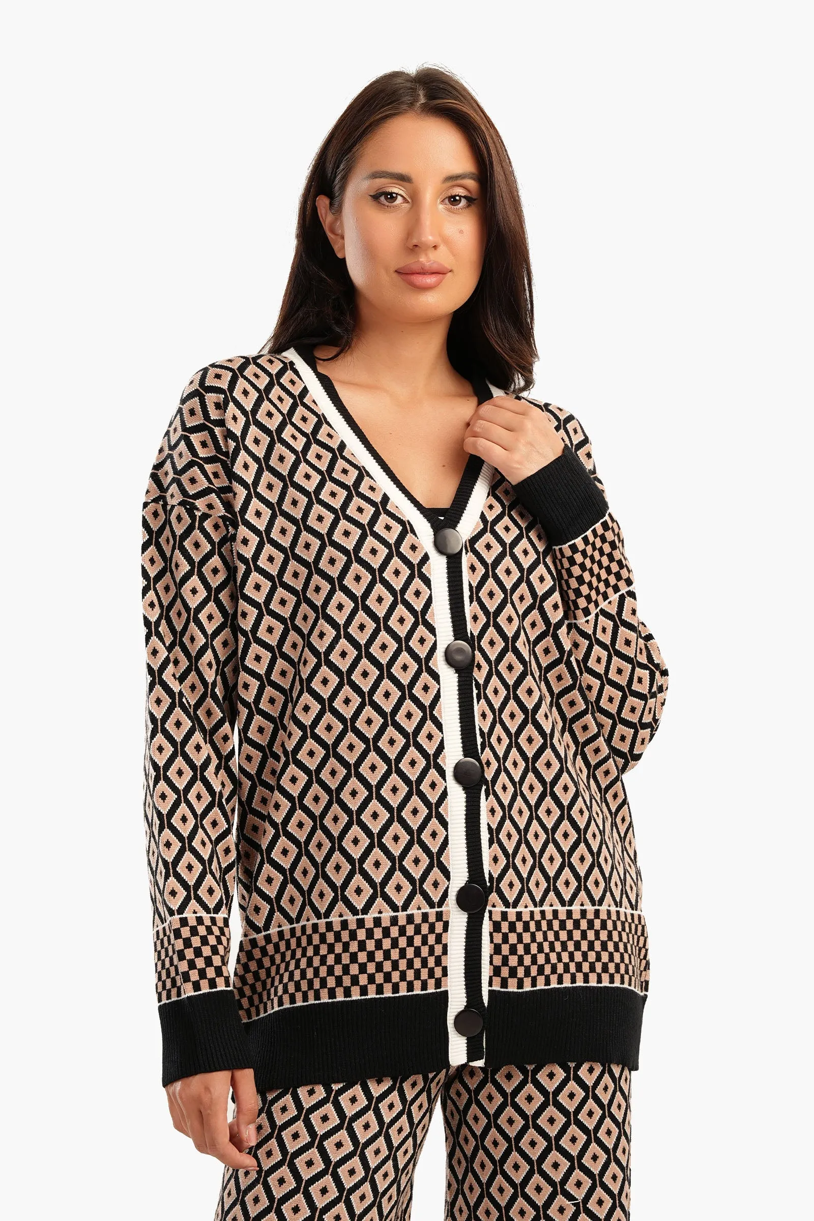 Argyle Pattern Knitted Cardigan