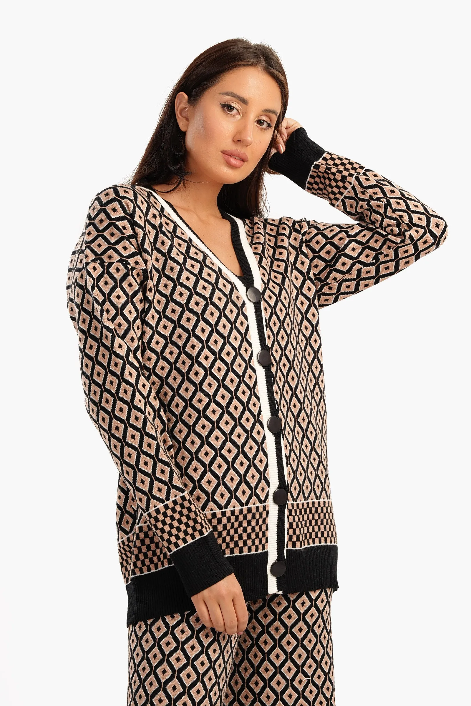 Argyle Pattern Knitted Cardigan