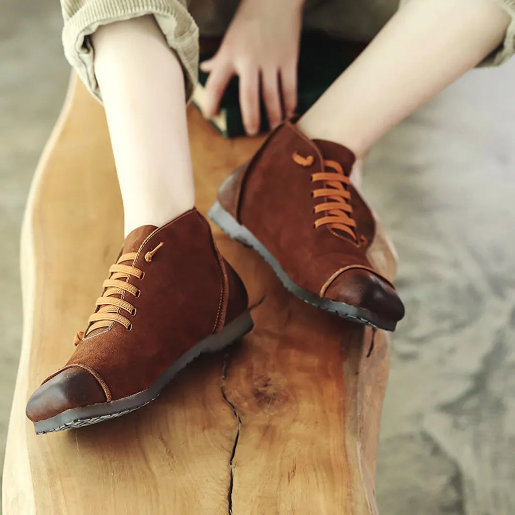 Autumn Retro Handmade Flat Women's Ankle Boots