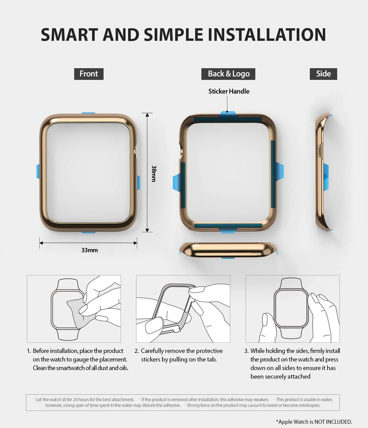 Bezel Styling for Apple Watch 38mm for Series 3 / Series 2 / Series 1 - Glossy Gold (AW3-38-05) [Stainless Steel]