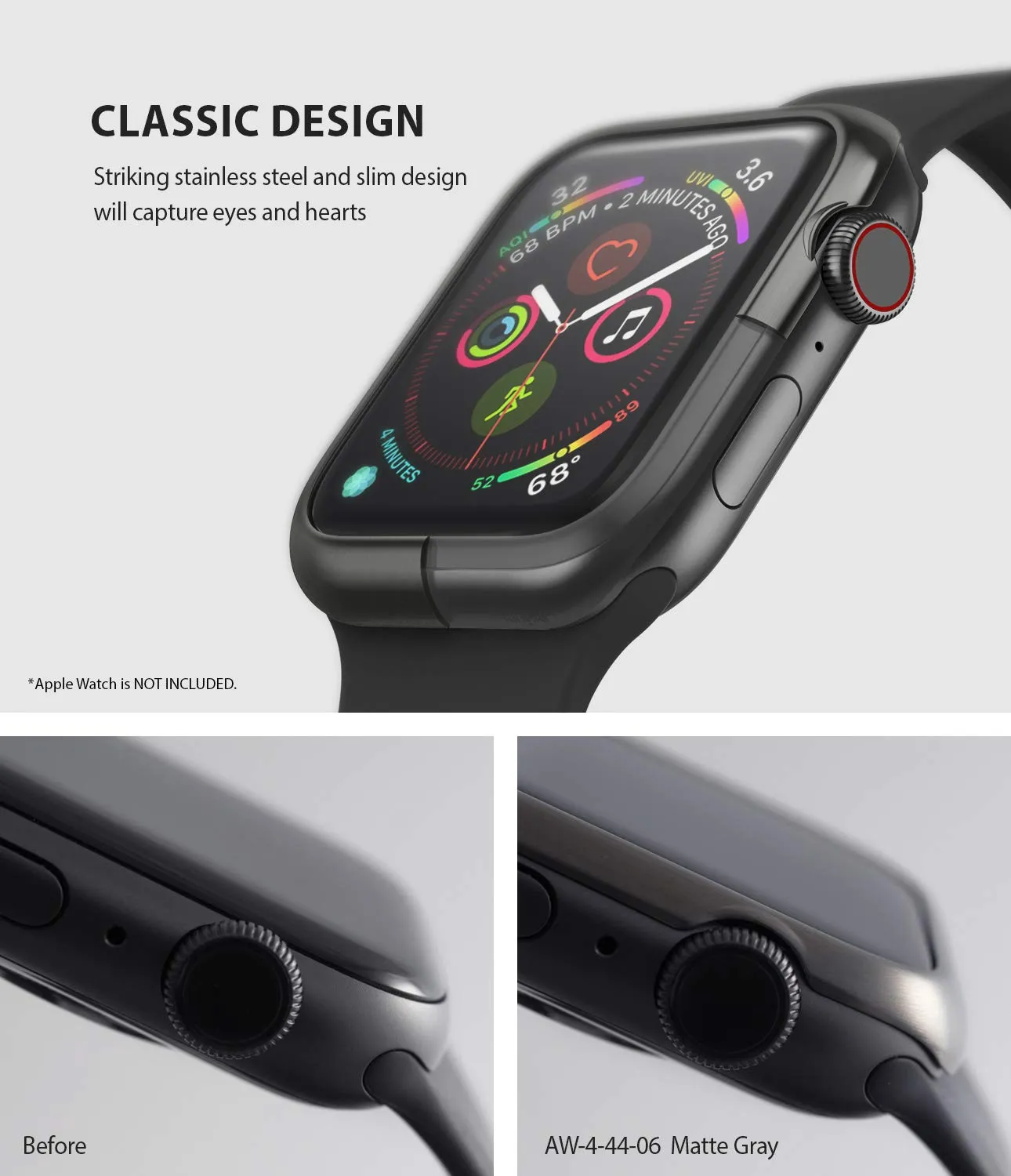 Bezel Styling for Apple Watch 44mm for Series 4 / 5 / 6 / SE - 44  (ST) - Matte Grey