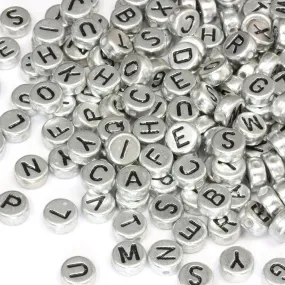 Black Letters on Silver 4x7mm - Pack of 200