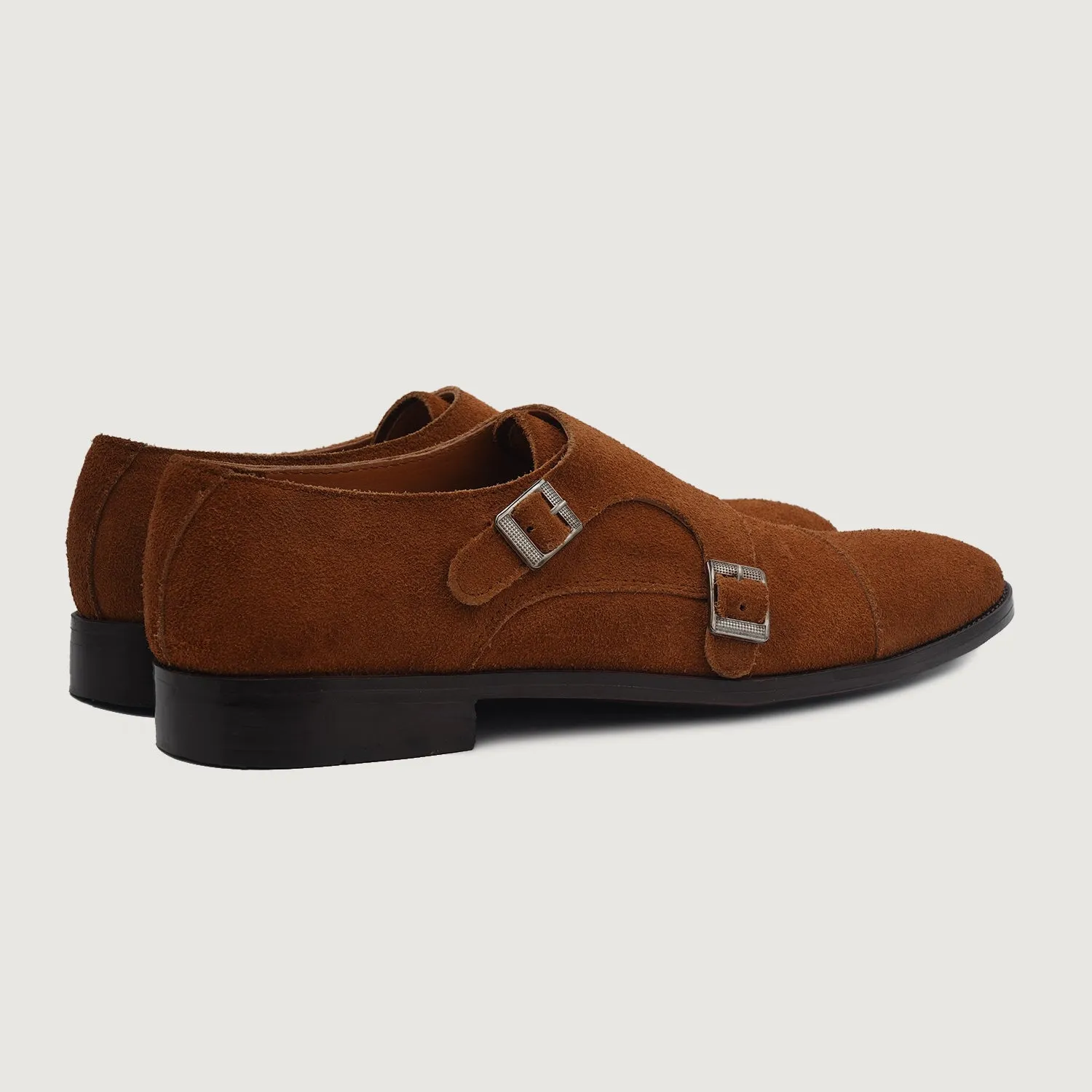 Boston Double Monk Strap Brown Suede Leather Shoes