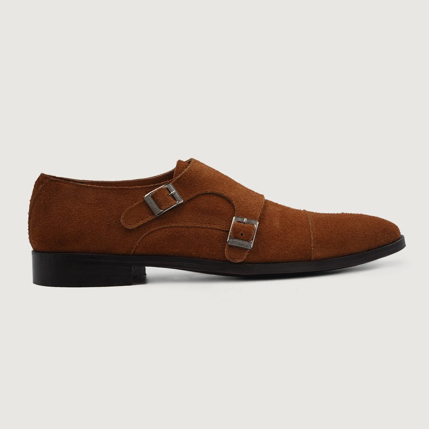 Boston Double Monk Strap Brown Suede Leather Shoes