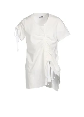 COTTON JERSEY ASYMMETRICAL T-SHIRT WITH GATHERED STRINGS