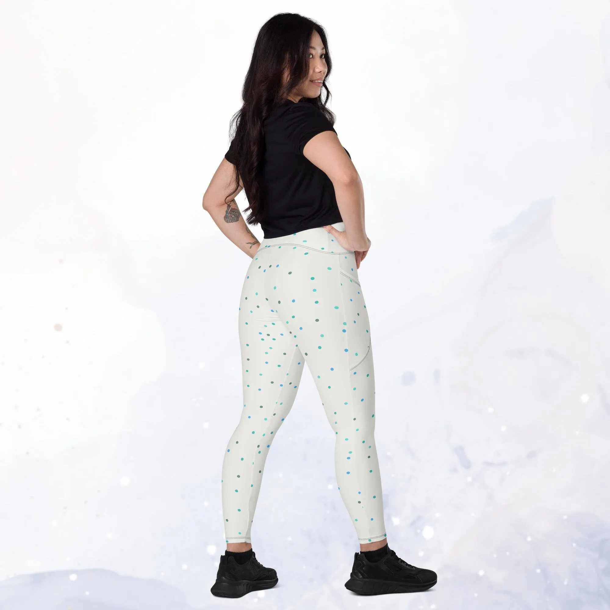 Cream Polka Dot Pocket Workout Leggings