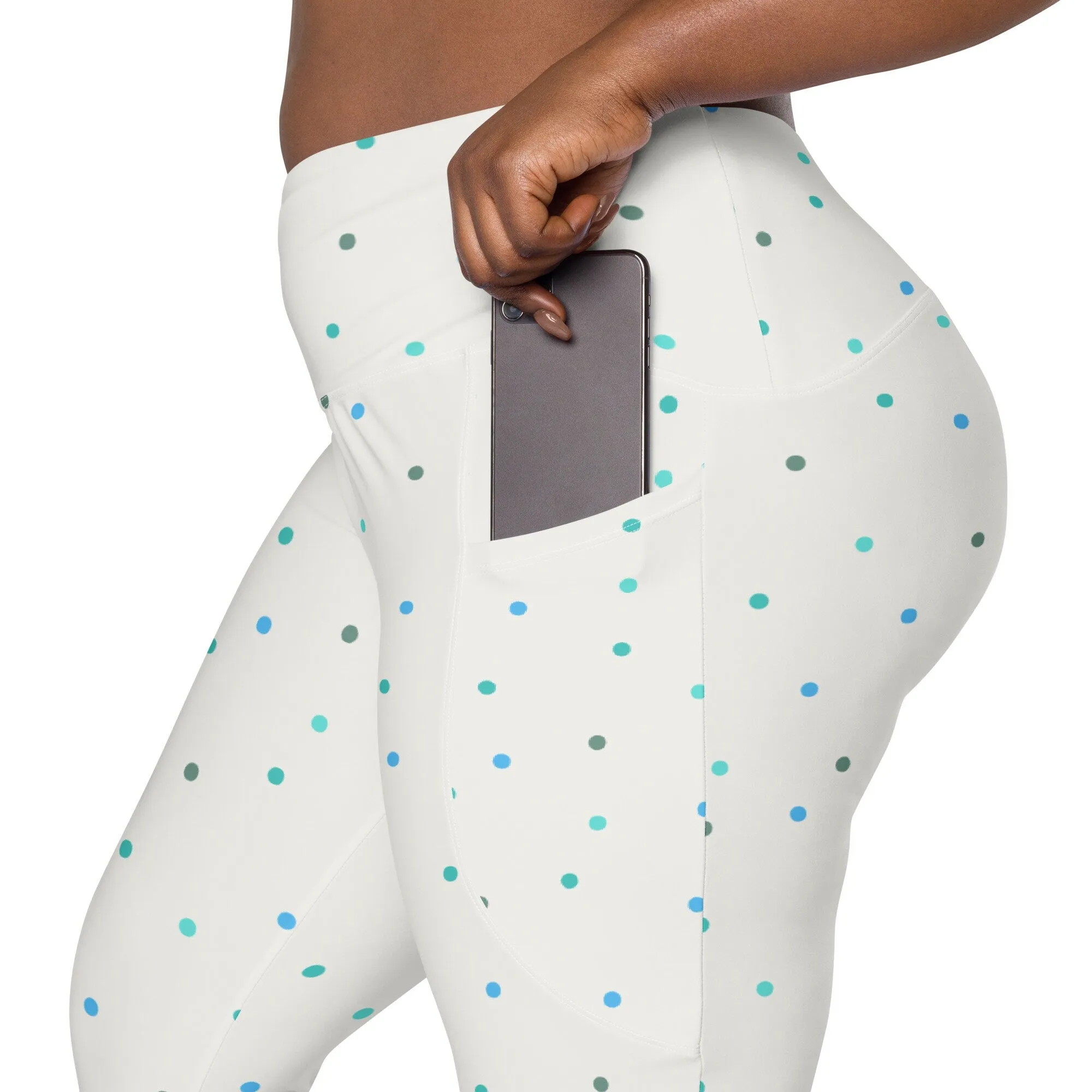 Cream Polka Dot Pocket Workout Leggings