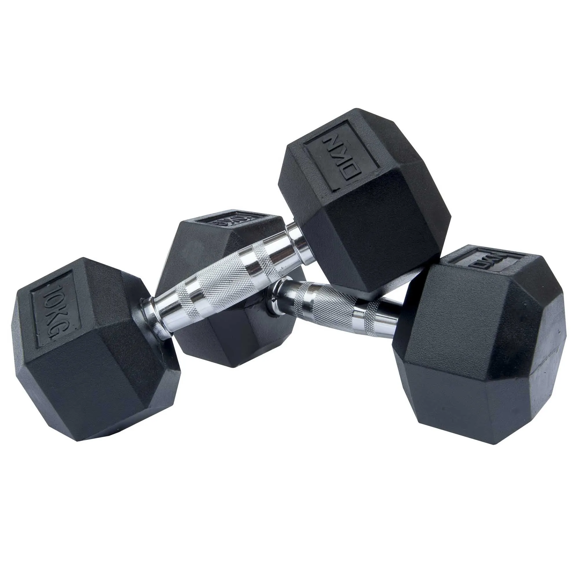 DKN 2kg to 10kg Rubber Hex Dumbbell Set with Storage Rack - 6 Pairs