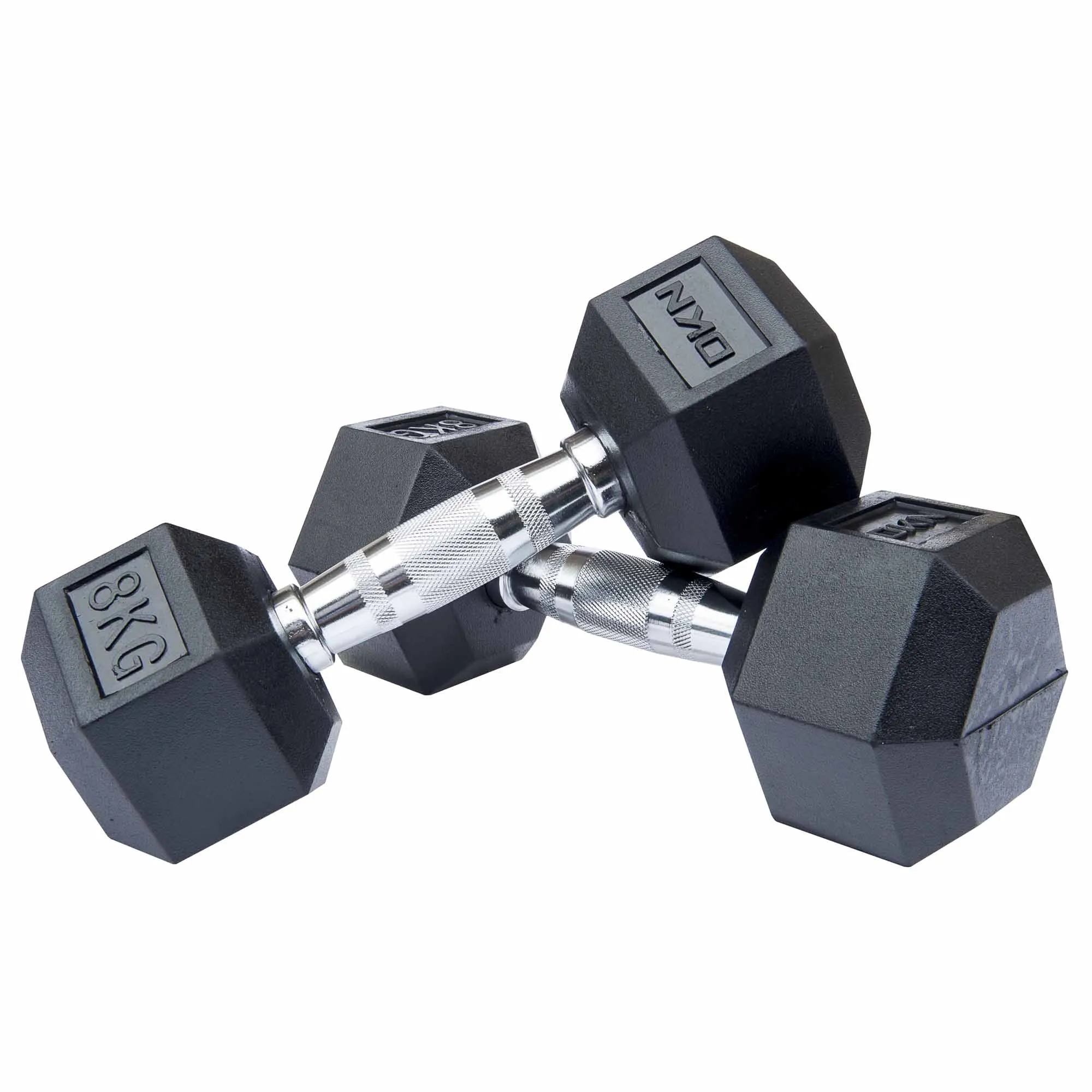 DKN 2kg to 10kg Rubber Hex Dumbbell Set with Storage Rack - 6 Pairs