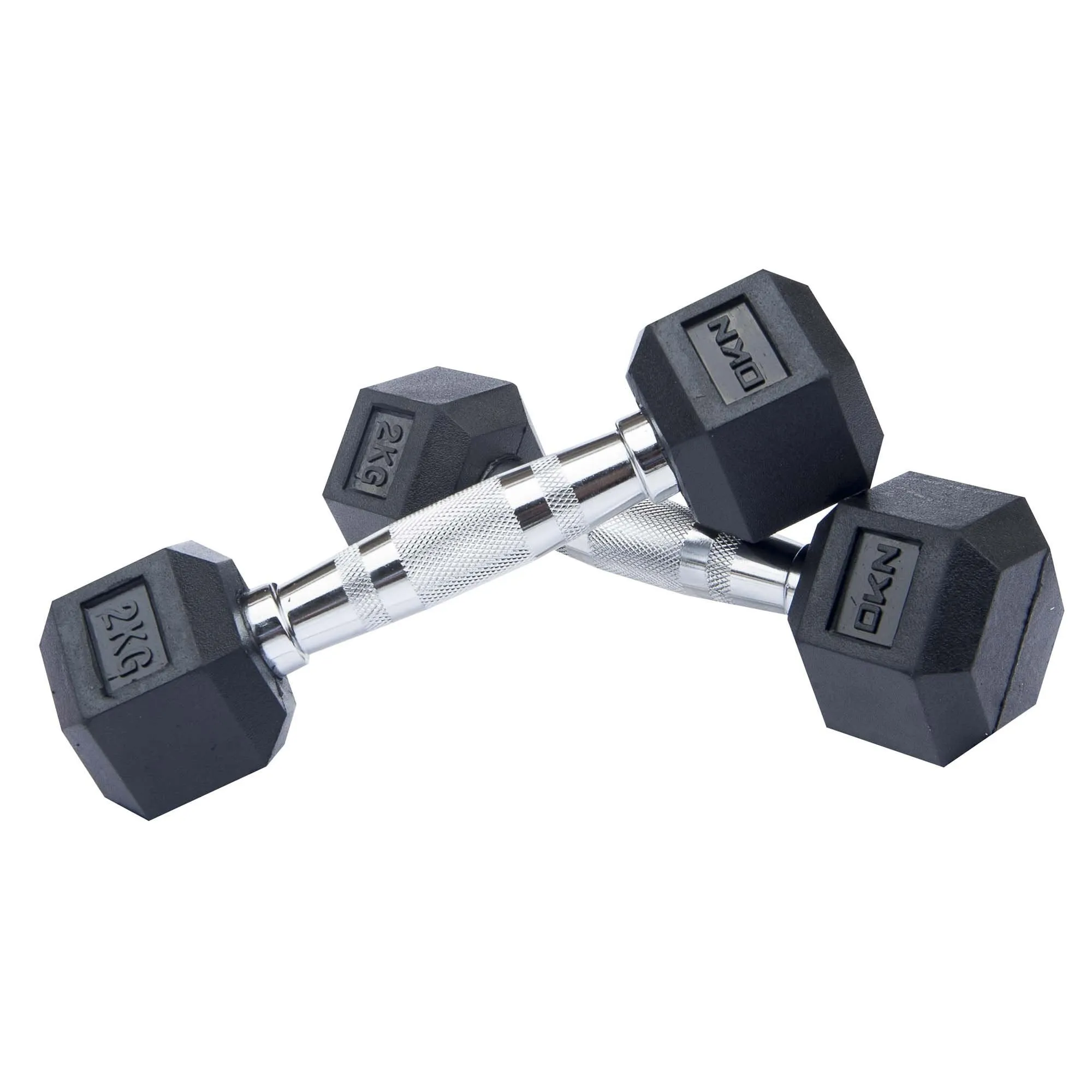 DKN 2kg to 10kg Rubber Hex Dumbbell Set with Storage Rack - 6 Pairs