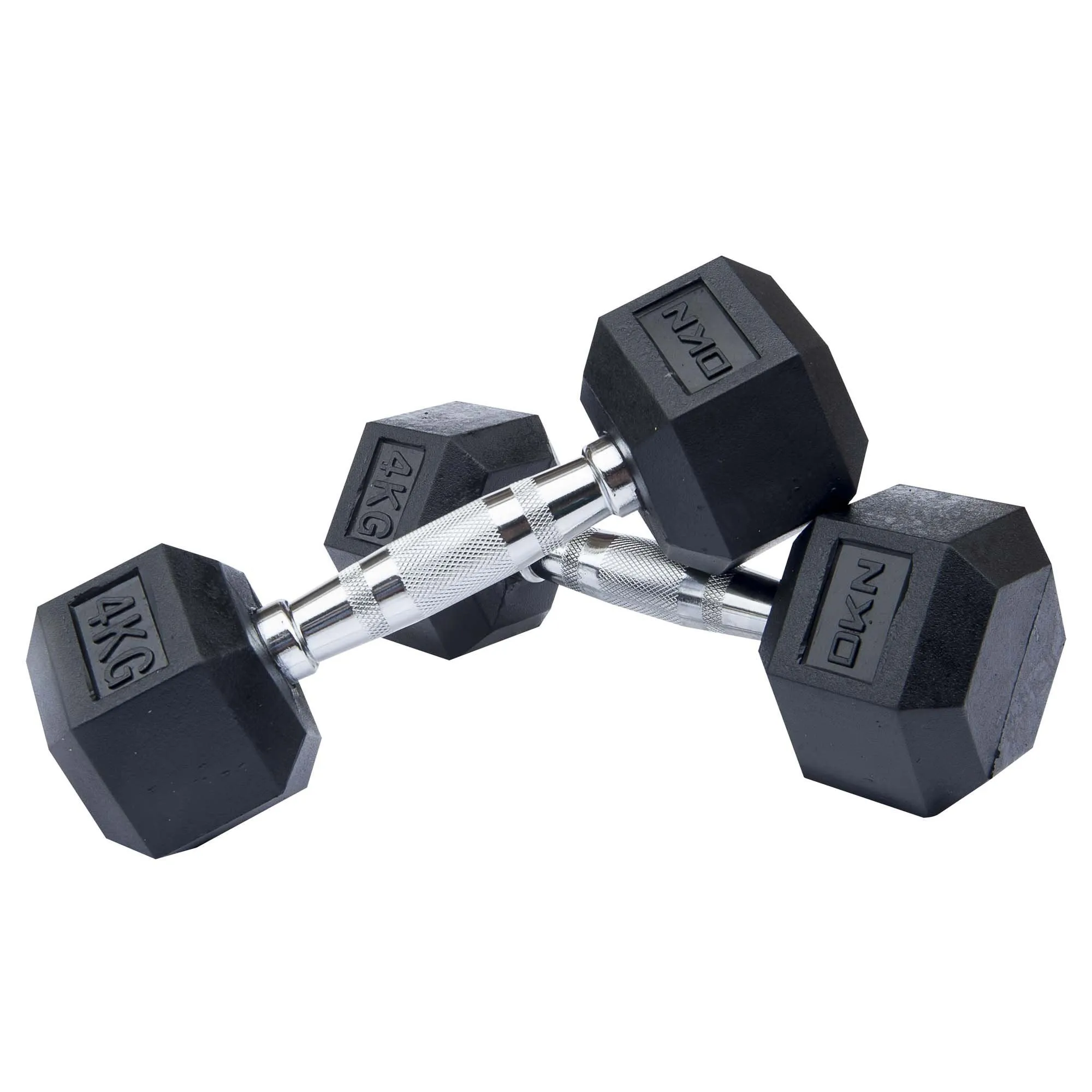 DKN 2kg to 10kg Rubber Hex Dumbbell Set with Storage Rack - 6 Pairs