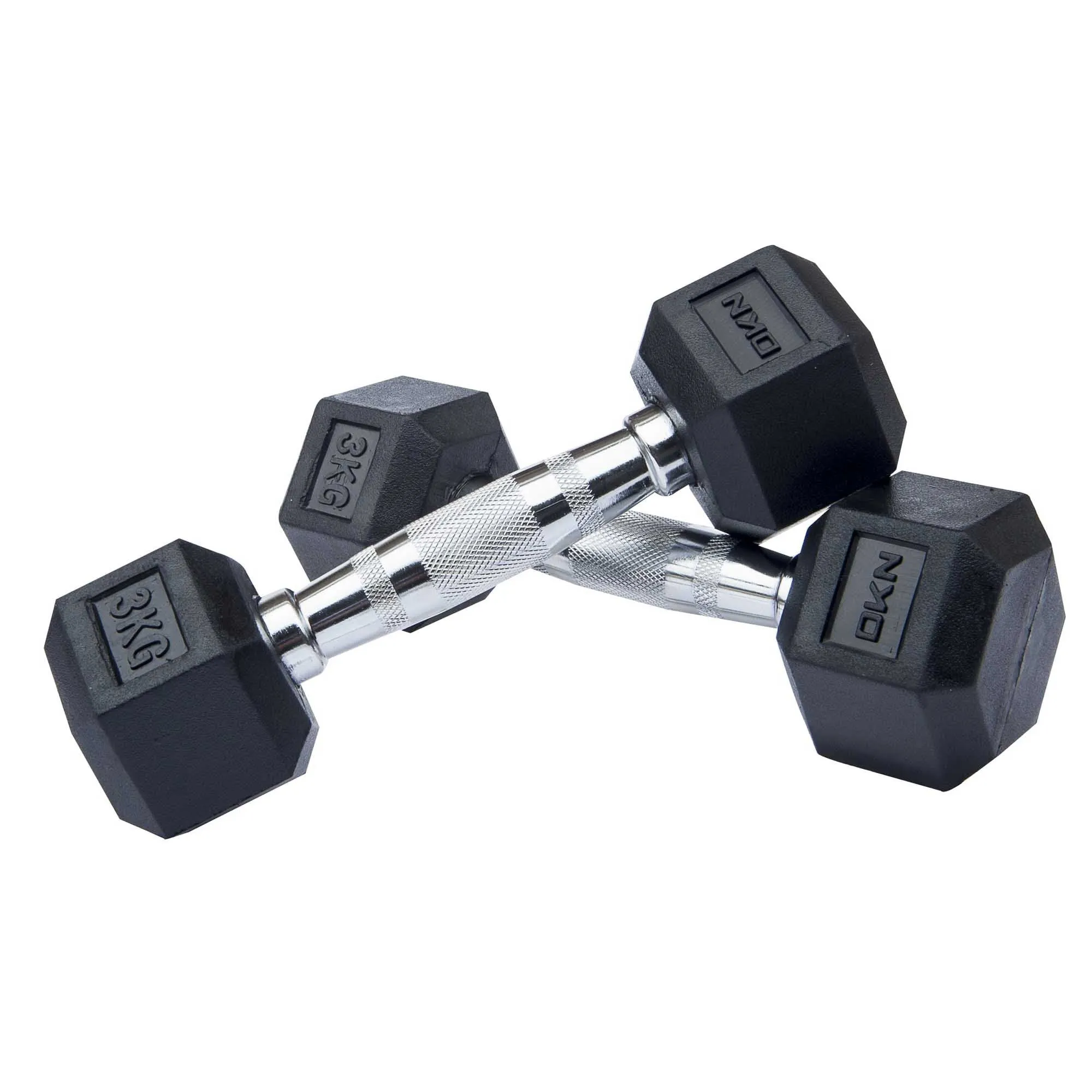 DKN 2kg to 10kg Rubber Hex Dumbbell Set with Storage Rack - 6 Pairs