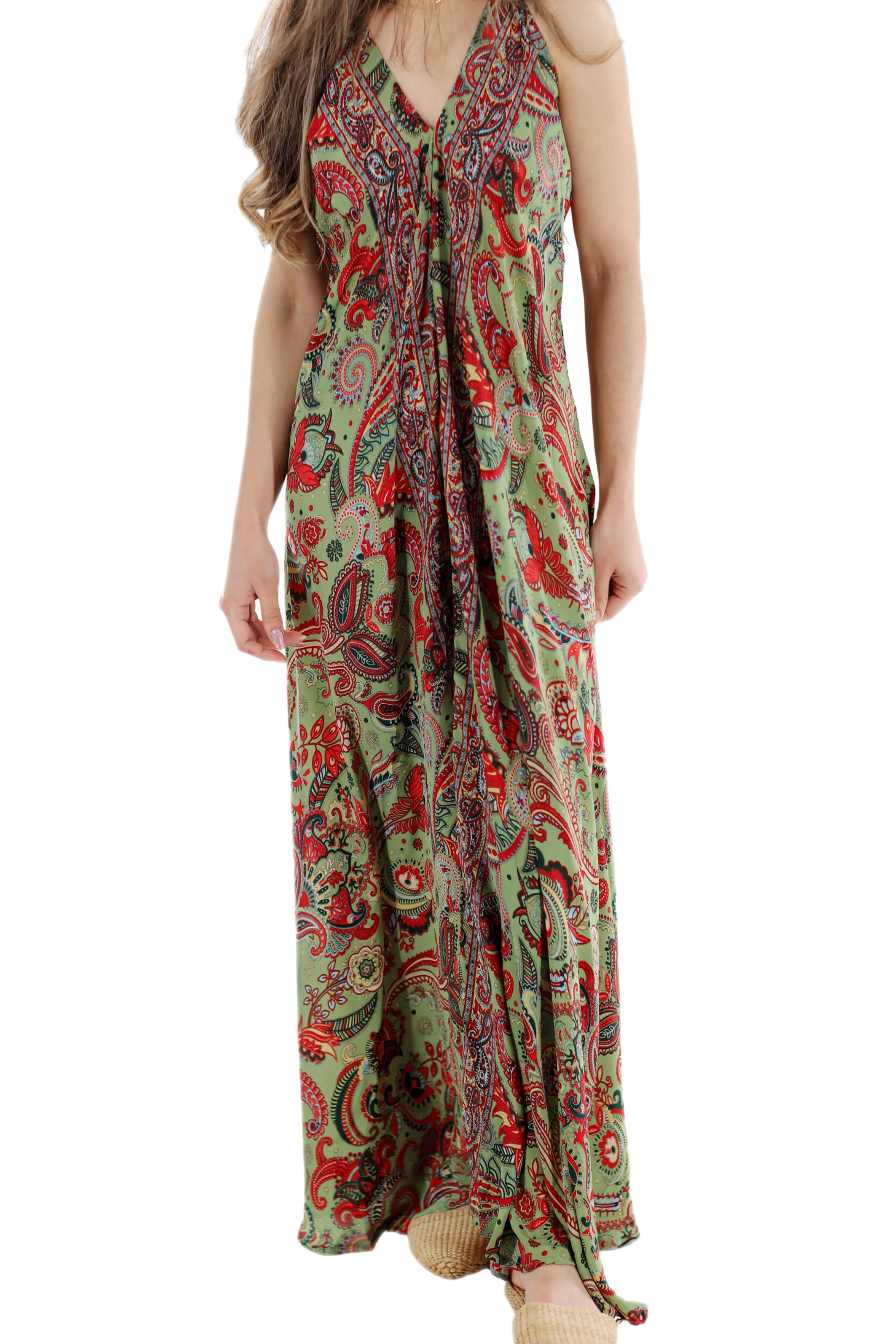 Long Flowy Floral 'Francesca' Maxi Dress in Green