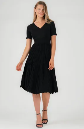 Lurex Faux Wrap Pleated Knit Dress with Waist Tie