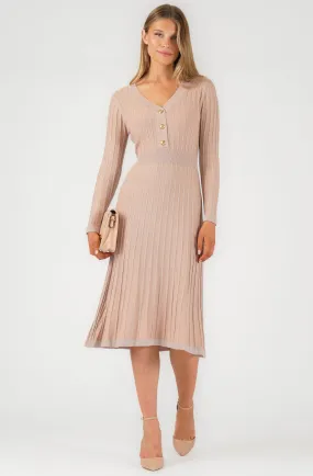 Lurex Long Sleeve Pleated Knit Dress