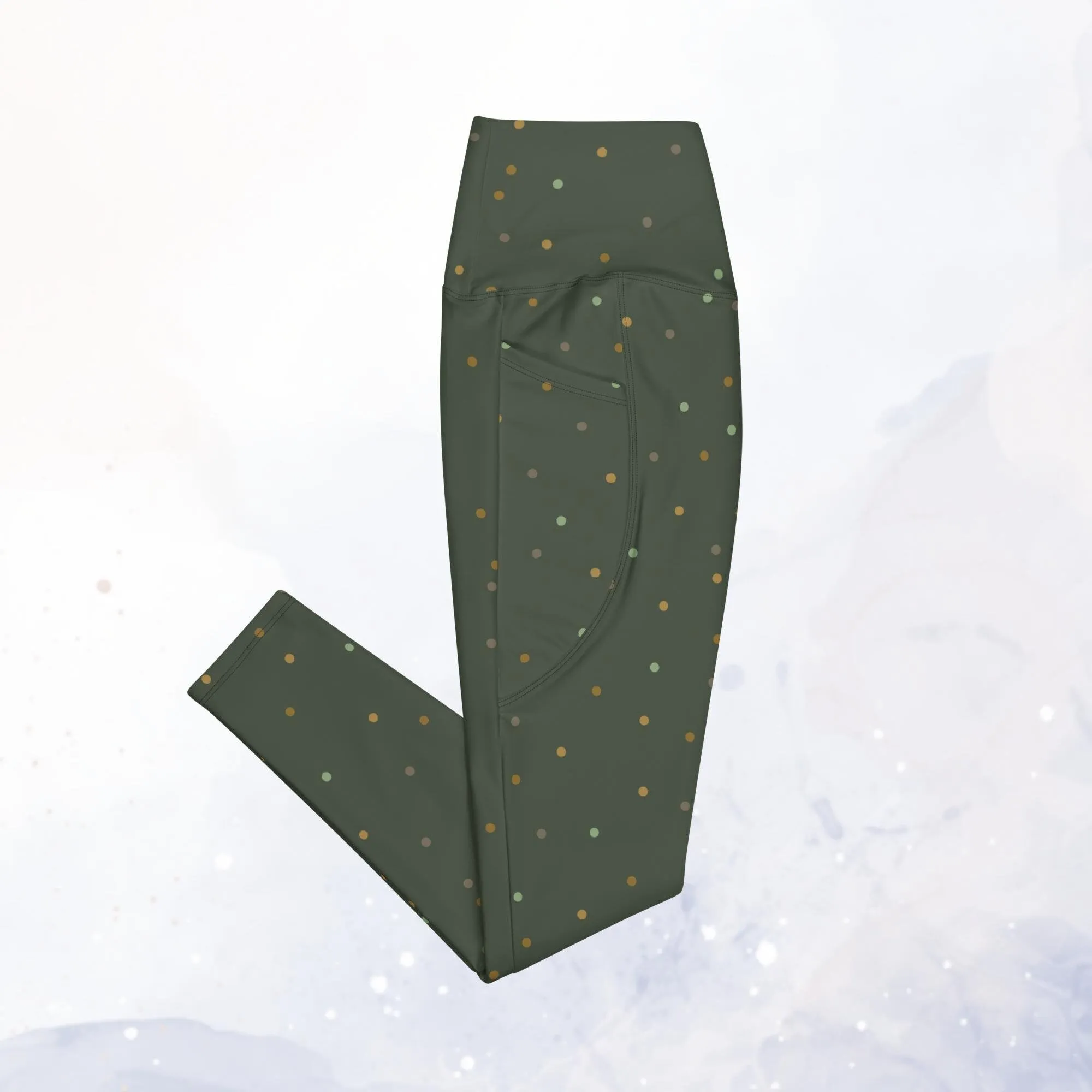 Mossy Green and Gold Dot Leggings with Pockets