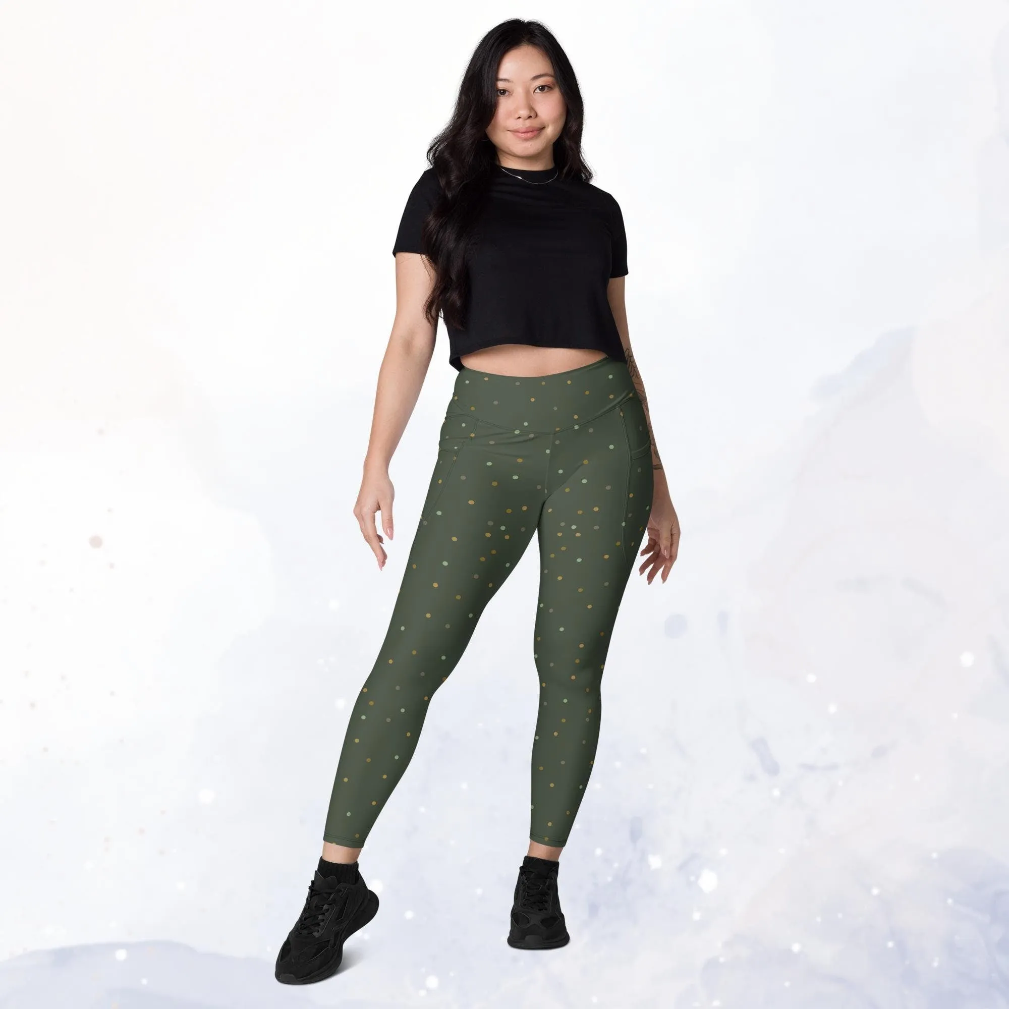 Mossy Green and Gold Dot Leggings with Pockets