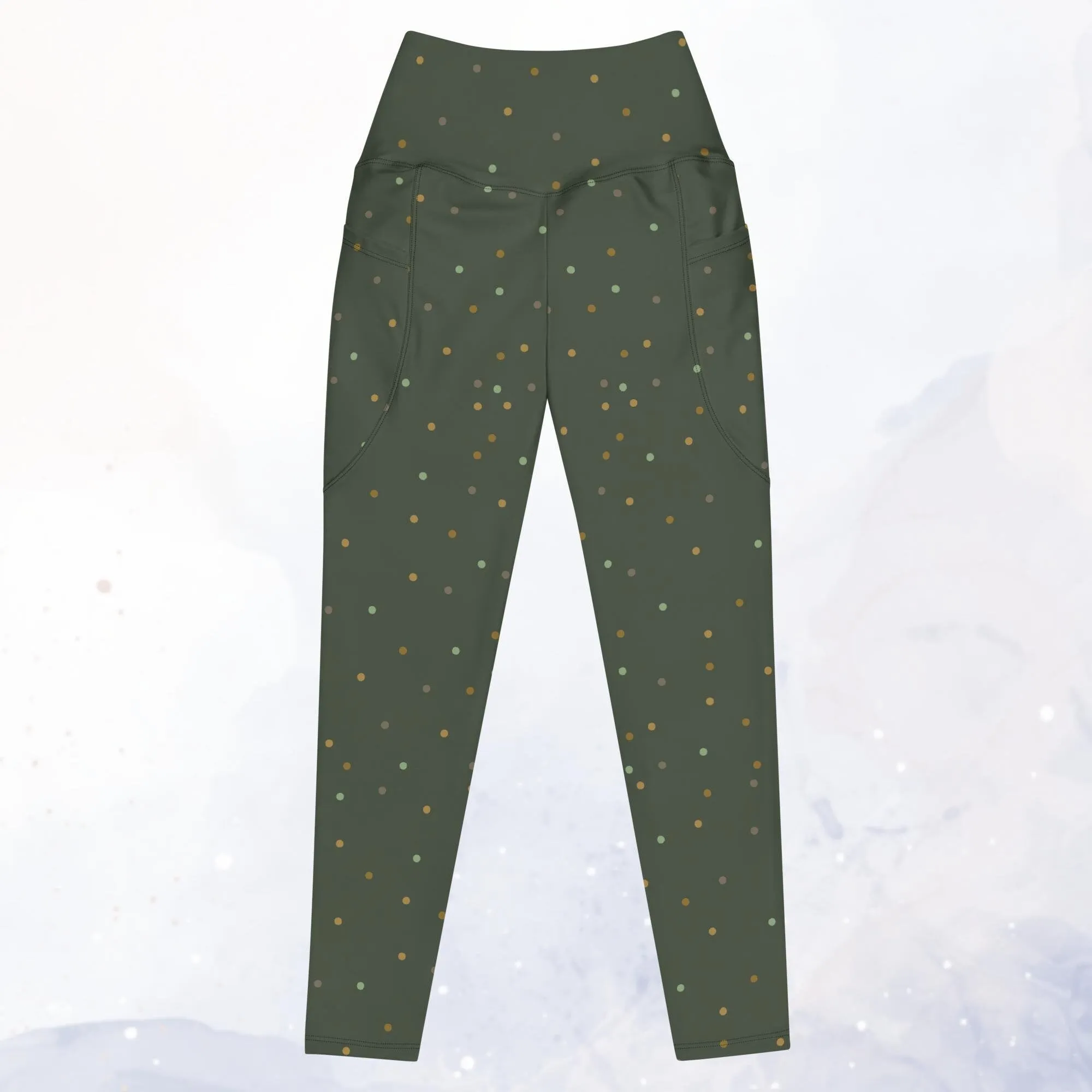 Mossy Green and Gold Dot Leggings with Pockets