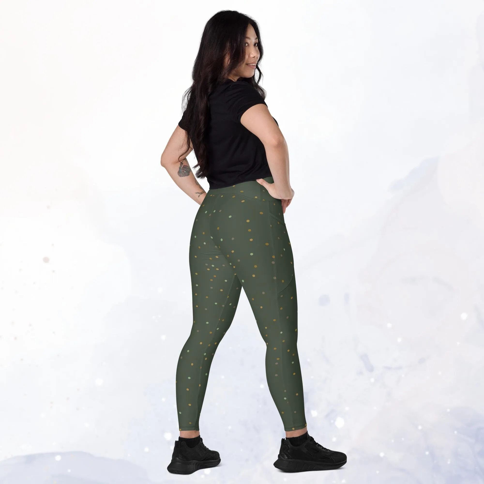 Mossy Green and Gold Dot Leggings with Pockets