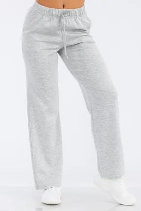 Soft Drawstring Waist Straight Leg Pants - Light Gray