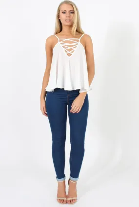 White Cross Front Detail Crop Top - Laurie