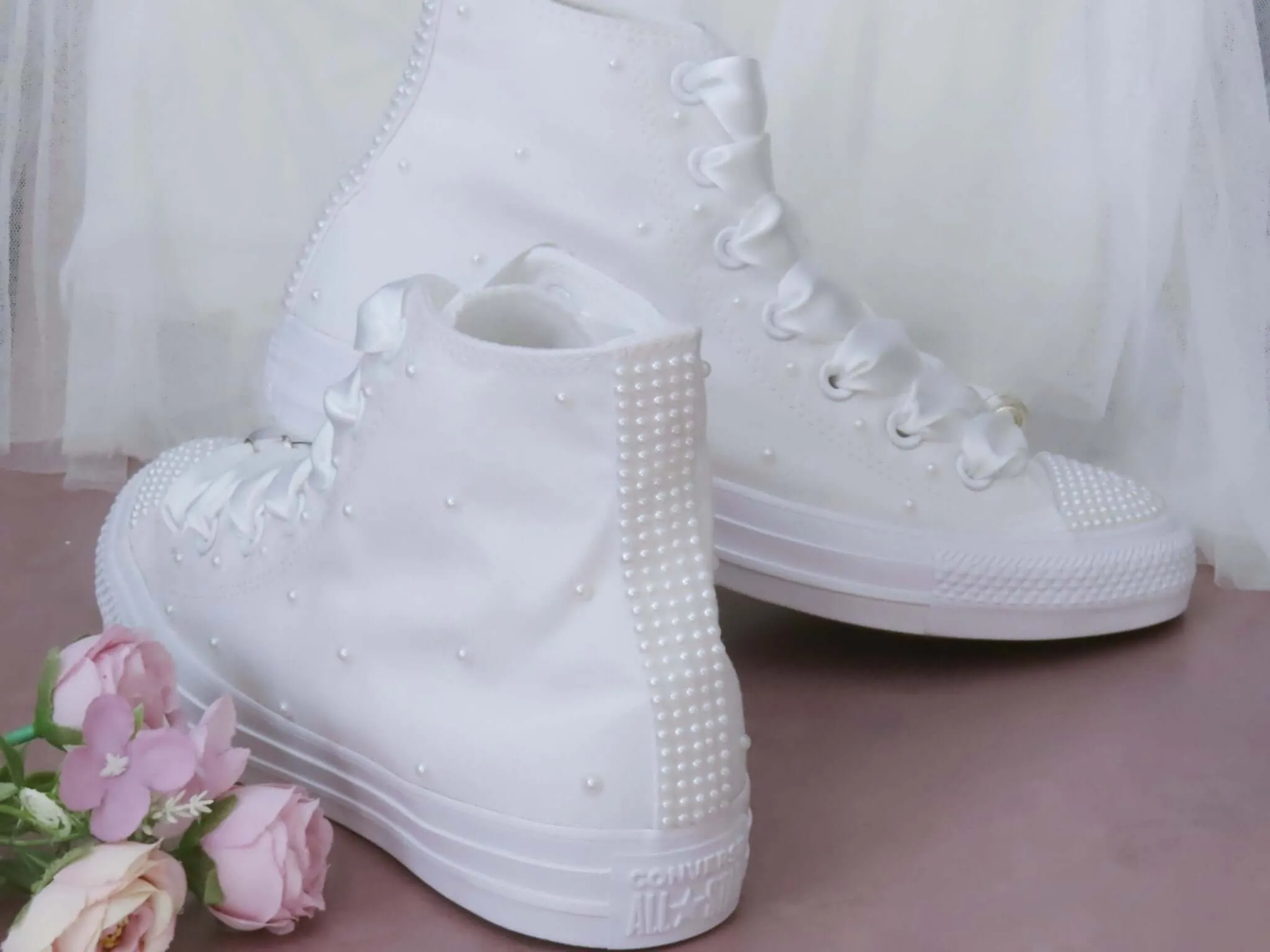 White Pearl Hi top Converse.