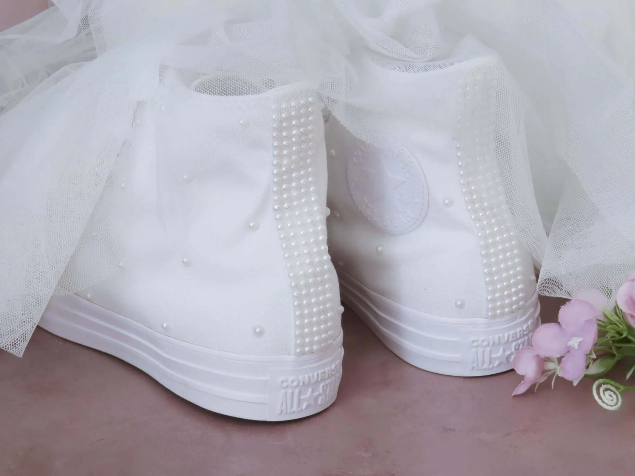 White Pearl Hi top Converse.