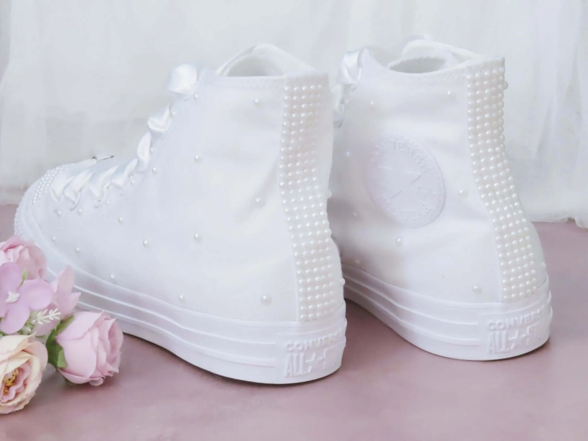 White Pearl Hi top Converse.