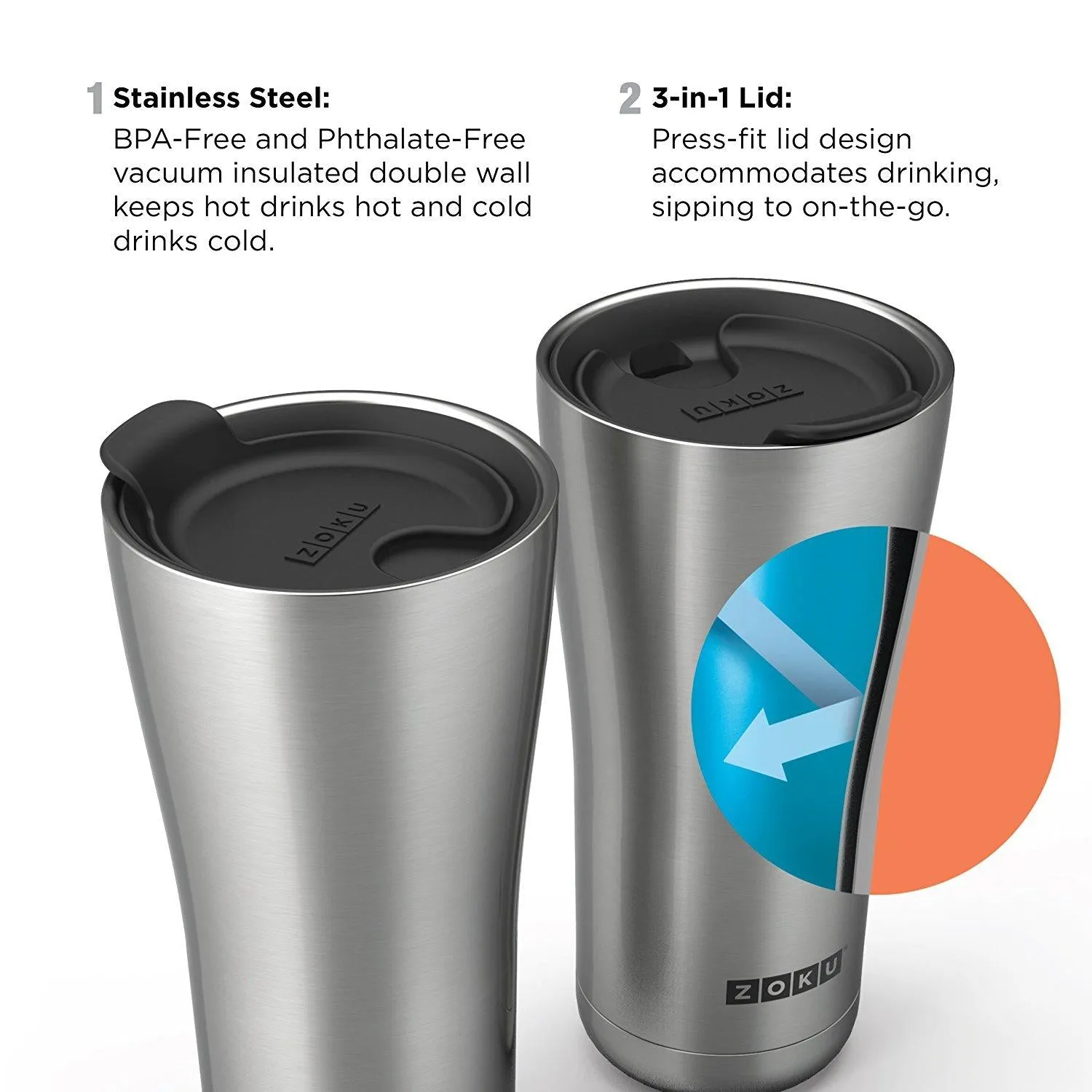 ZOKU 3-in-1 Stainless Steel Tumbler 20oz